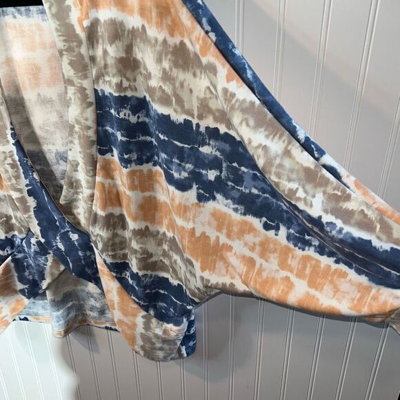 Watercolor Starburst Tye-Dye Top Women 3XLarge Mocha Blue Open Back Sweet Lovely - Picture 5 of 10